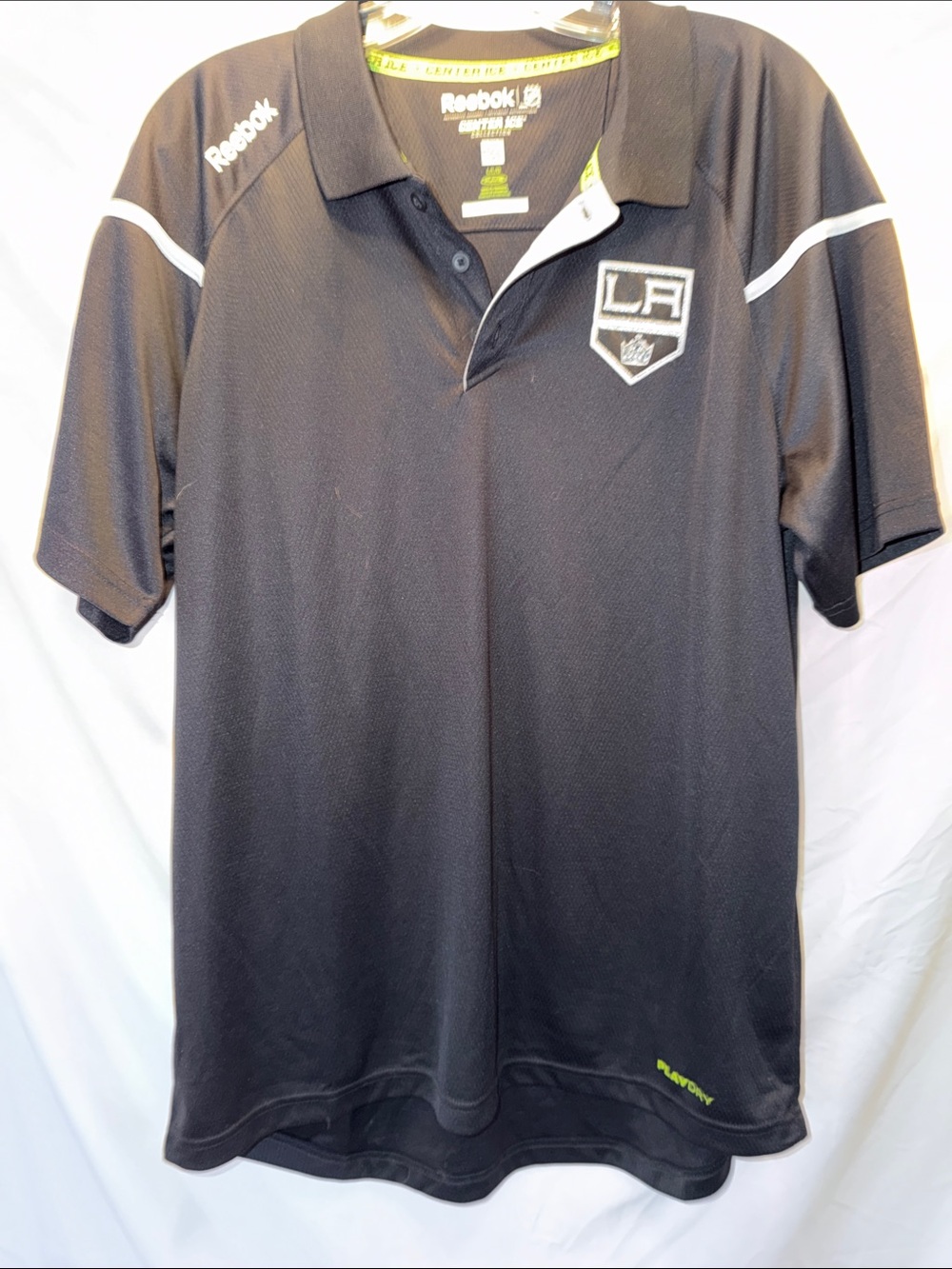Reebok Black, LA Kings, Performance Polo, SZ L, PTP 24”, L 31, (T4-331)